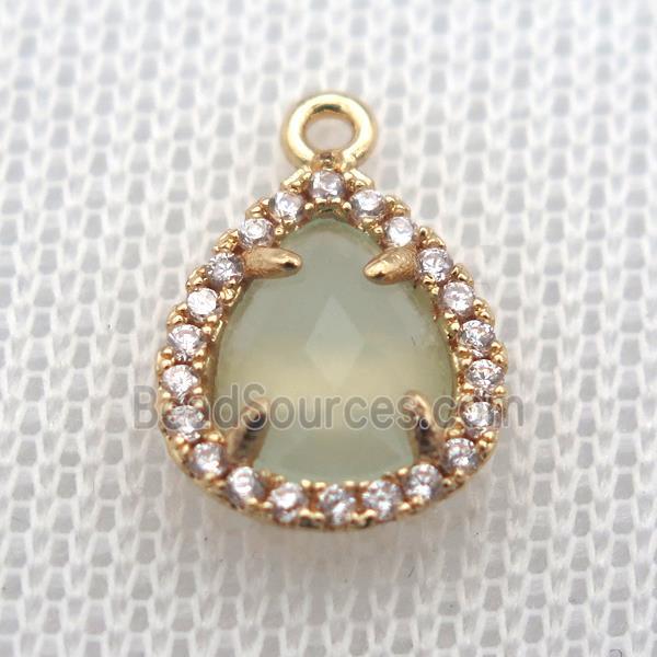 copper teardrop pendant pave zircon with crystal glass, gold plated