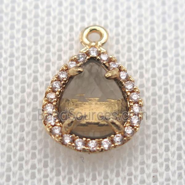 copper teardrop pendant pave zircon with crystal glass, gold plated