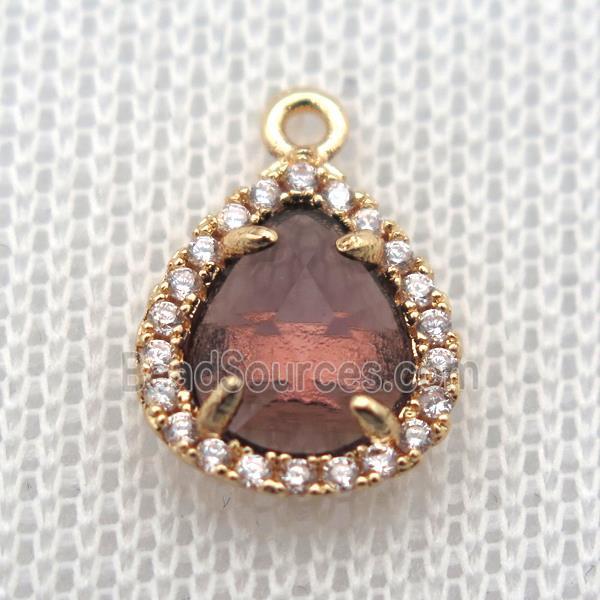 copper teardrop pendant pave zircon with crystal glass, gold plated