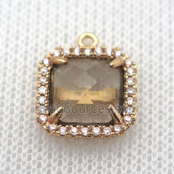 copper square pendant pave zircon with crystal glass, gold plated