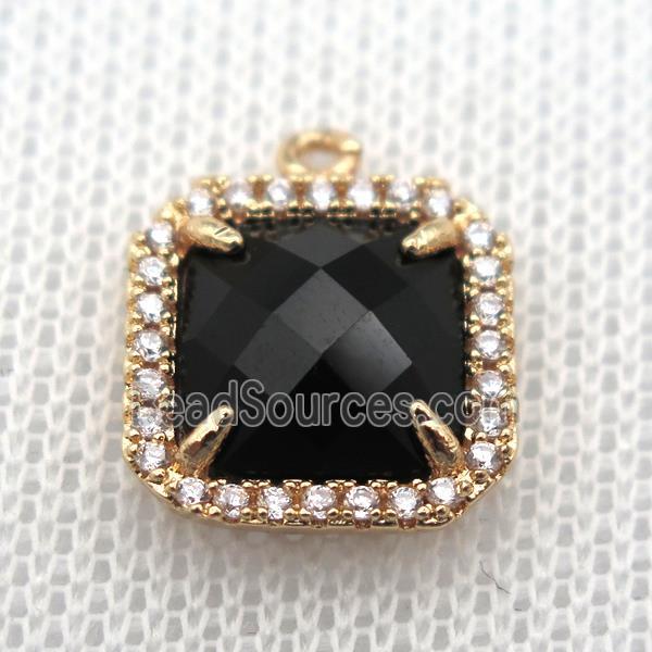 copper square pendant pave zircon with black crystal glass, gold plated