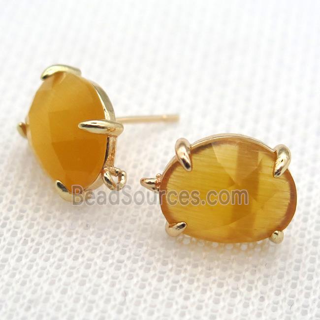 copper stud Earrings with yellow crystal glass, gold plated