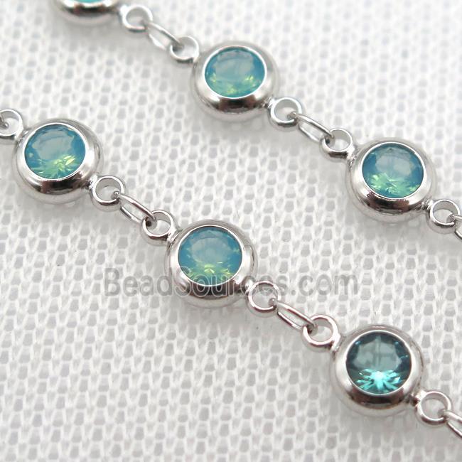 green Zircon Chain, copper, platinum plated