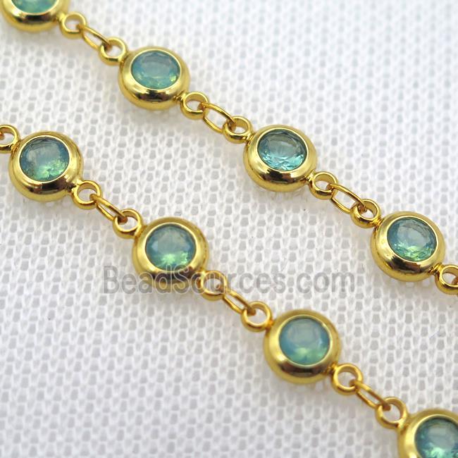 green Zircon Chain, copper, gold plated