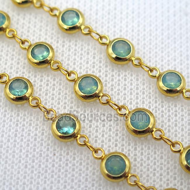 green Zircon Chain, copper, gold plated