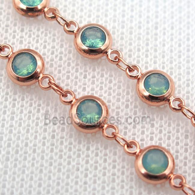 green Zircon Chain, copper, rose gold