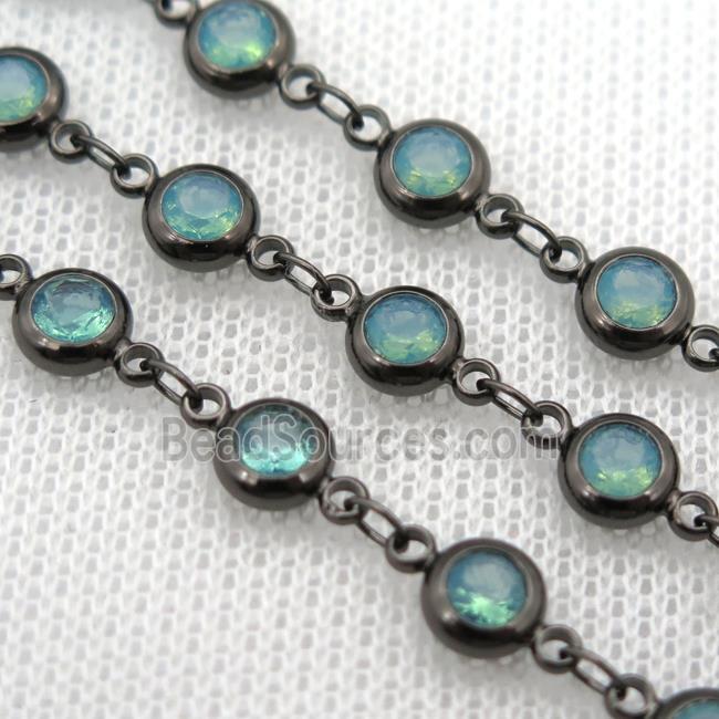 green Zircon Chain, copper, black plated