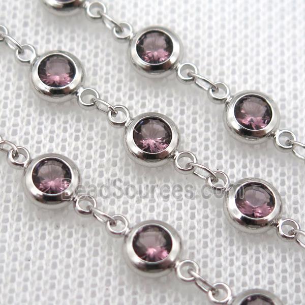 purple Zircon Chain, copper, platinum plated