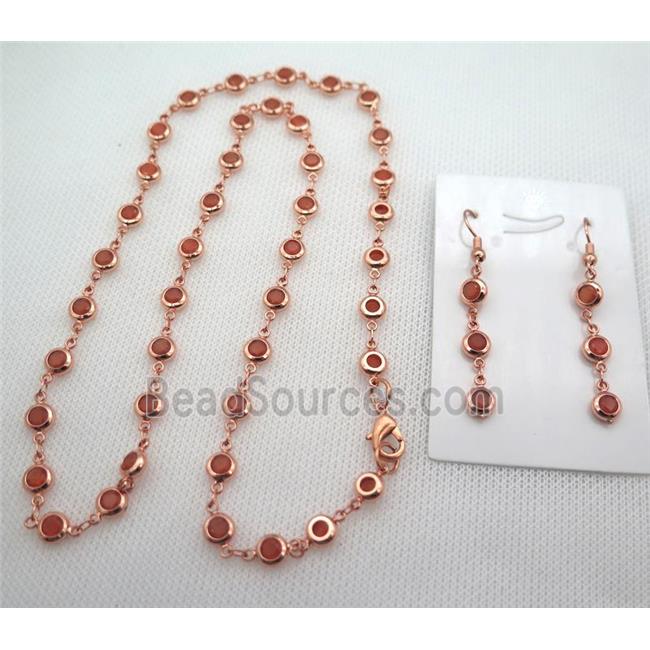 copper Jewelry Sets with orange zircon, rose gold