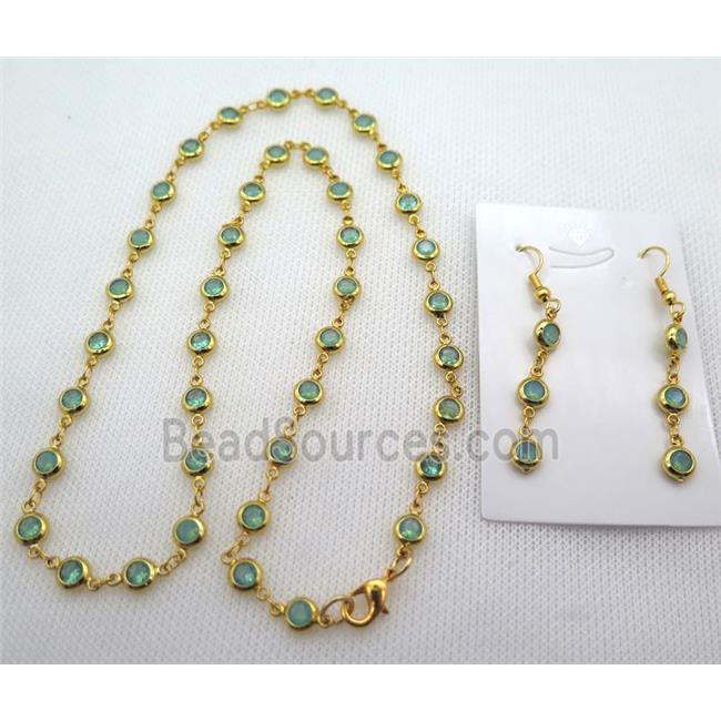 copper Jewelry Sets with green zircon, gold plated