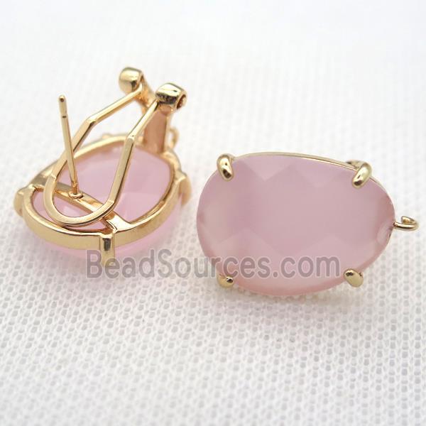 copper clip Earrings with pink crystal glass, gold plated