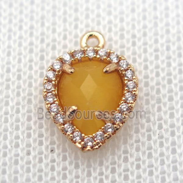 copper teardrop pendant pave zircon with yellow crystal glass, gold plated