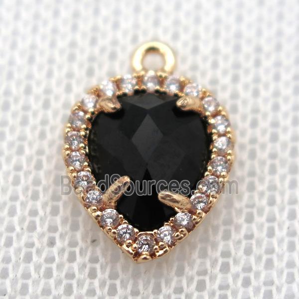 copper teardrop pendant pave zircon with black crystal glass, gold plated