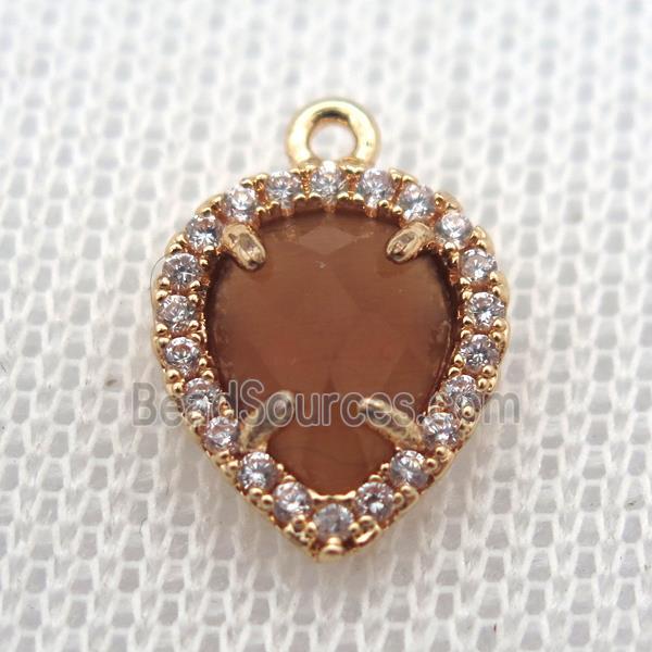 copper teardrop pendant pave zircon with crystal glass, gold plated