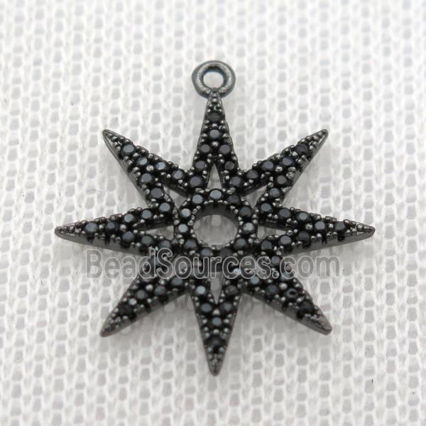 copper star pendant paved zircon, black plated