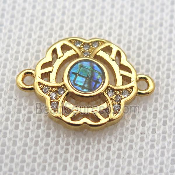 copper connector paved zircon with abalone shell, gold plated