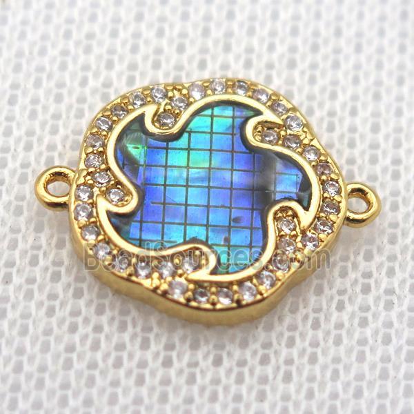 copper connector paved zircon with abalone shell, gold plated