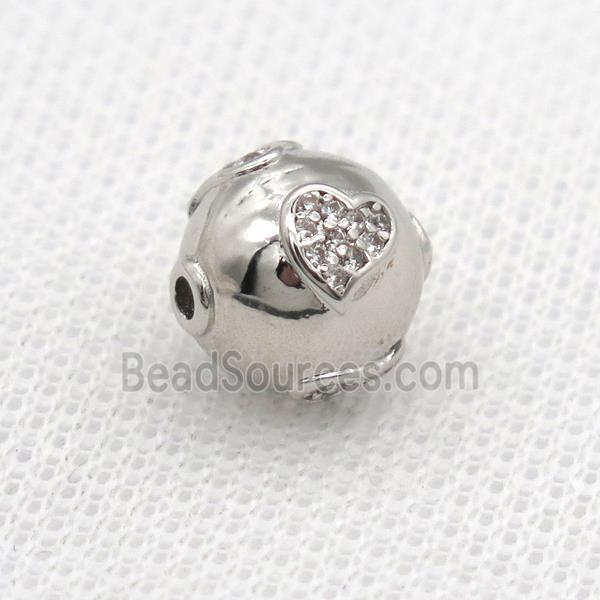 round copper beads paved zircon, platinum plated