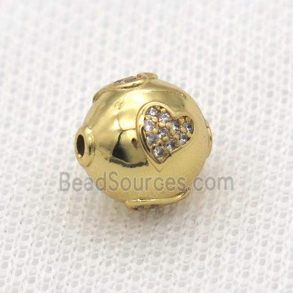 round copper beads paved zircon, gold plated