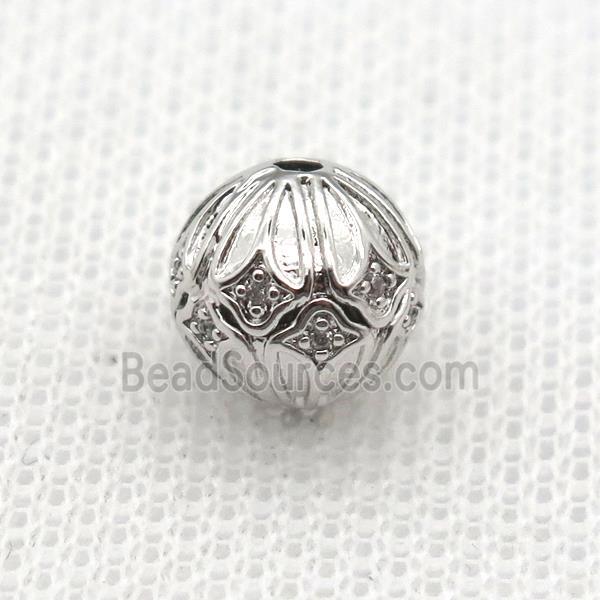 round copper beads paved zircon, platinum plated