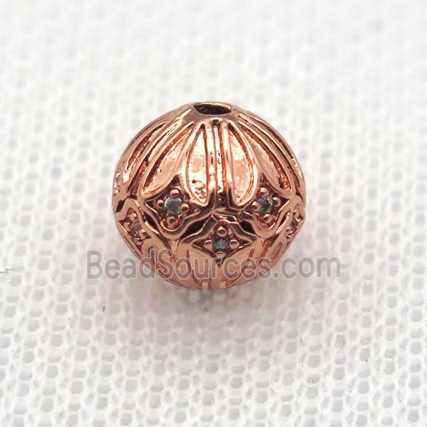 round copper beads paved zircon, rose gold