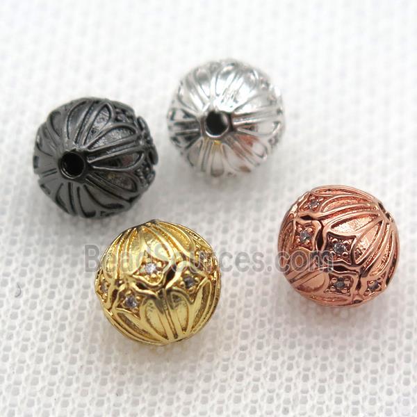 round copper beads paved zircon, mix color