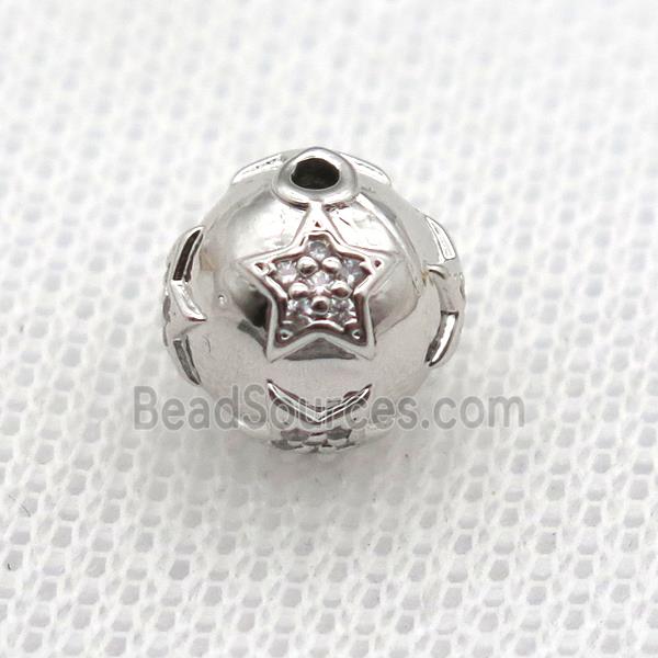 round copper beads paved zircon, platinum plated