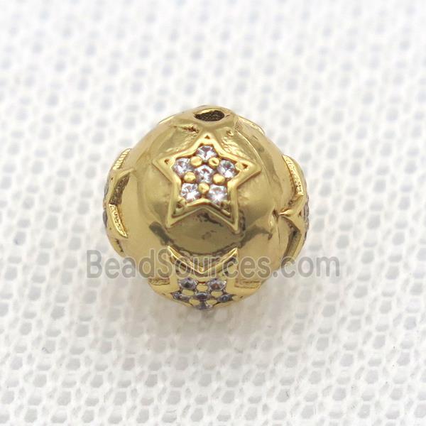 round copper beads paved zircon, gold plated