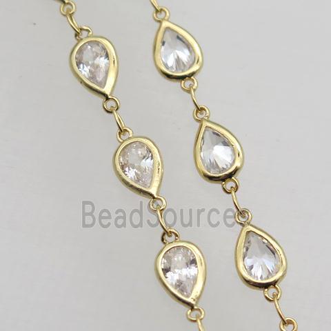 teardrop Zircon Chain, copper, gold plated