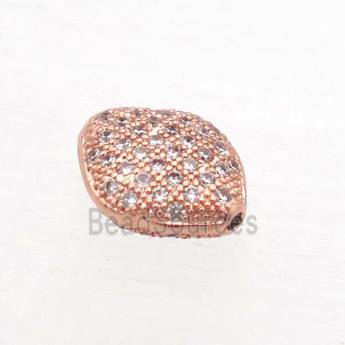 copper oval beads paved zircon, rose gold