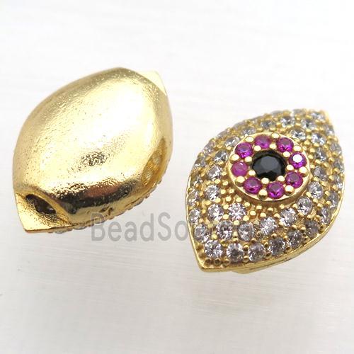 copper eye beads paved zircon, gold plated