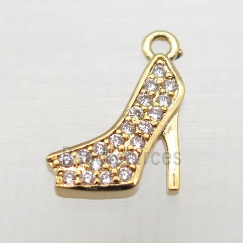 copper pendant pave zircon, high-heel shoes, gold plated