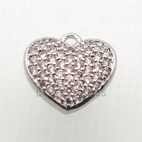 copper heart pendant paved zircon, platinum plated