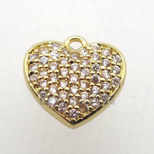 copper heart pendant paved zircon, gold plated