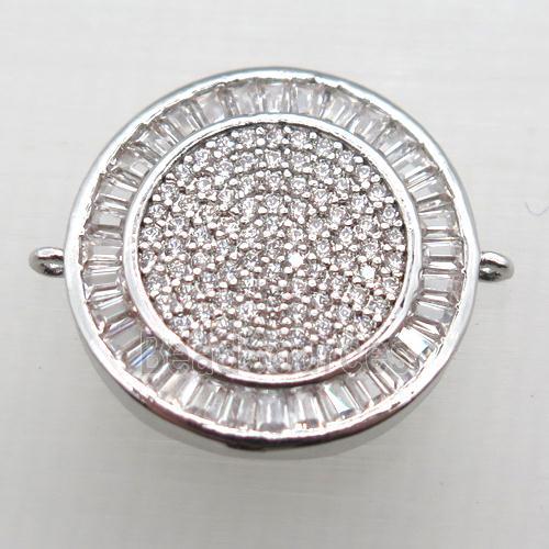 copper circle connector paved zircon, platinum plated