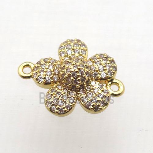 copper flower connector paved zircon, gold plated