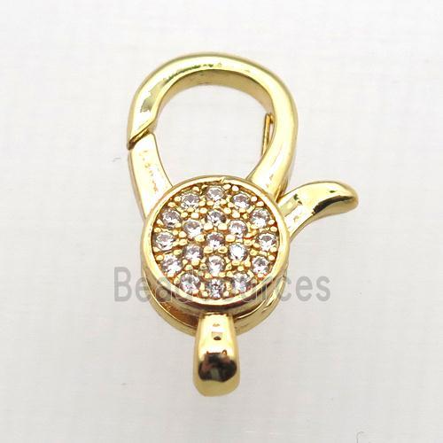 copper Lobster Clasp pave zircon, gold plated