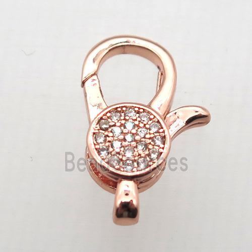 copper Lobster Clasp pave zircon, rose gold