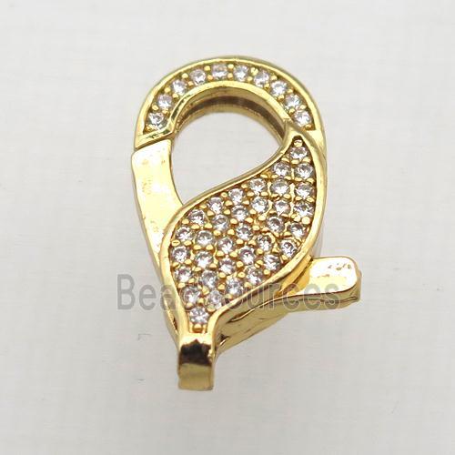 copper Lobster Clasp pave zircon, gold plated