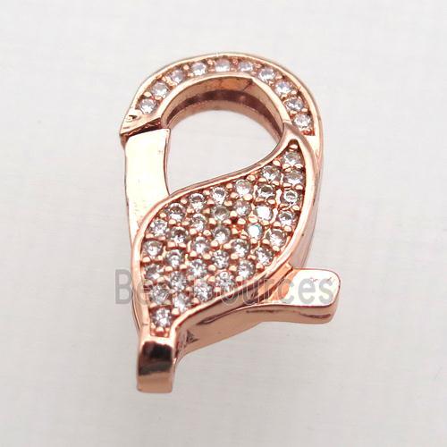 copper Lobster Clasp pave zircon, rose gold