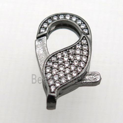 copper Lobster Clasp pave zircon, black plated