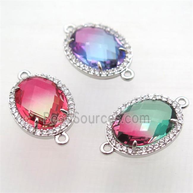 Crystal Glass connector with zircon, copper, platinum plated, mix color