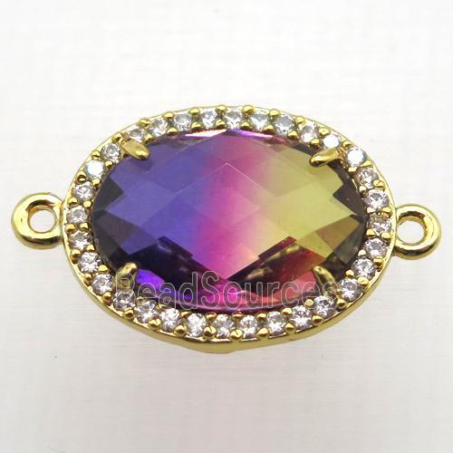 Crystal Glass oval connector with zircon, copper, gold plated