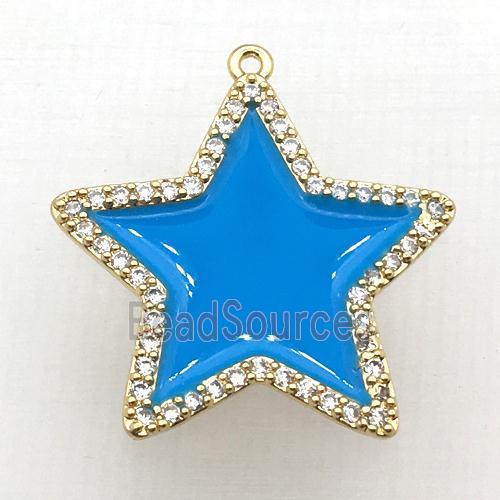 copper star pendant pave zircon with blue Enameling, gold plated