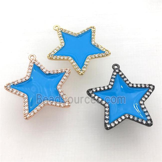 copper star pendant pave zircon with blue Enameling, mixed