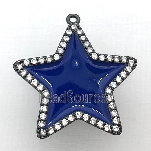 copper star pendant pave zircon with deepblue Enameling, black plated