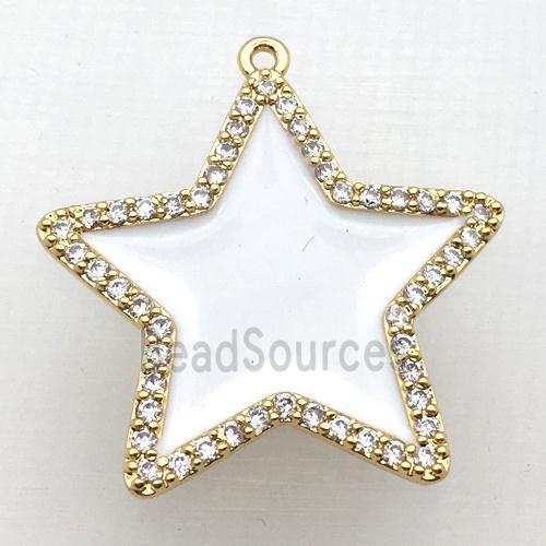 copper star pendant pave zircon with white Enameling, gold plated