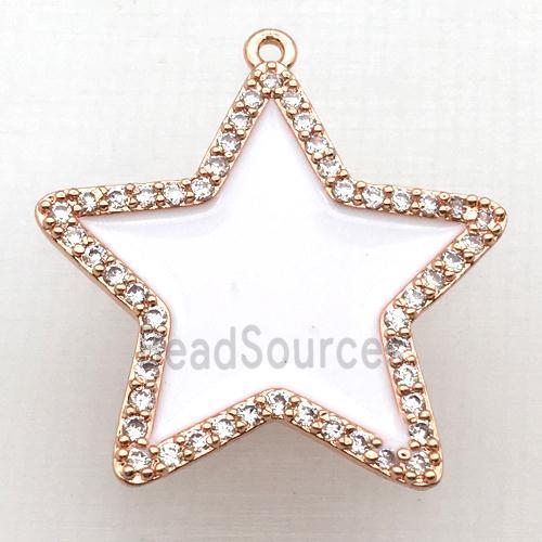 copper star pendant pave zircon with white Enameling, rose gold