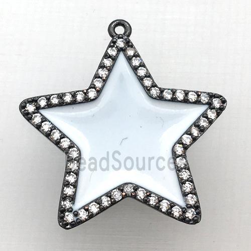 copper star pendant pave zircon with white Enameling, black plated