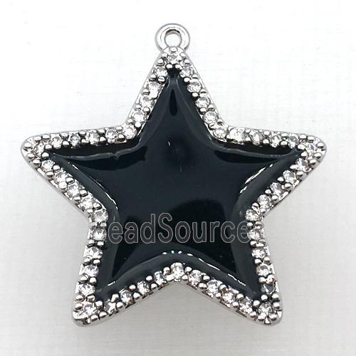 copper star pendant pave zircon with black Enameling, platinum plated